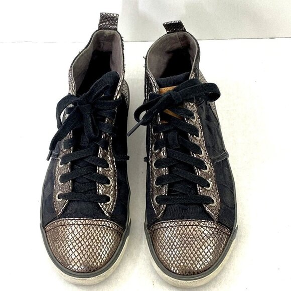 Coach Indiana Signature Canvas Snake Black Metallic Hi-Top Sneakers size 7.5 B - Picture 1 of 10